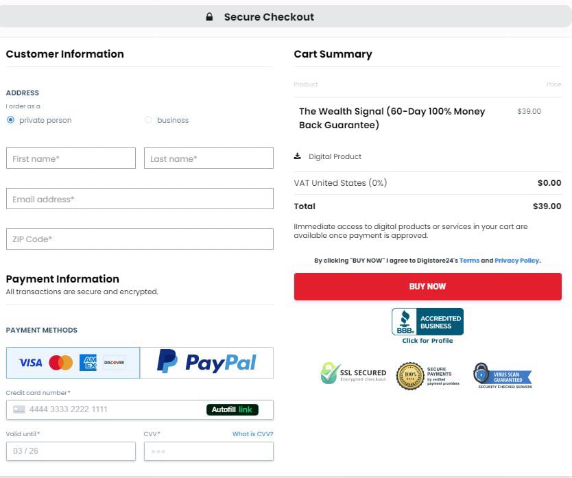 The Wealth Signal Checkout Page